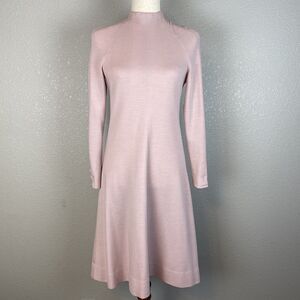 Vintage d'Accord by Betty Carol Midi Knit Flare Dress S Small Pink Long Sleeve
